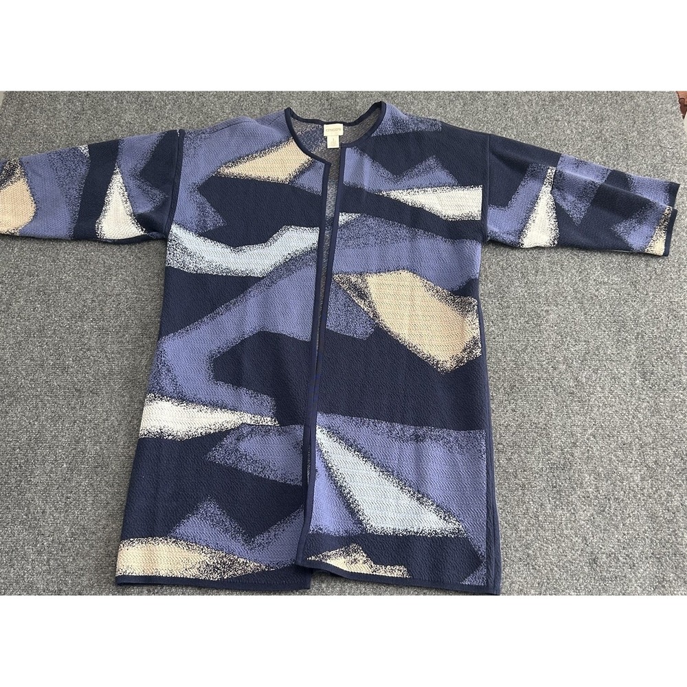 Chico's Open Front Cardigan Sweater Blue Color Blocked 3/4 Sleeve Size 1 / M